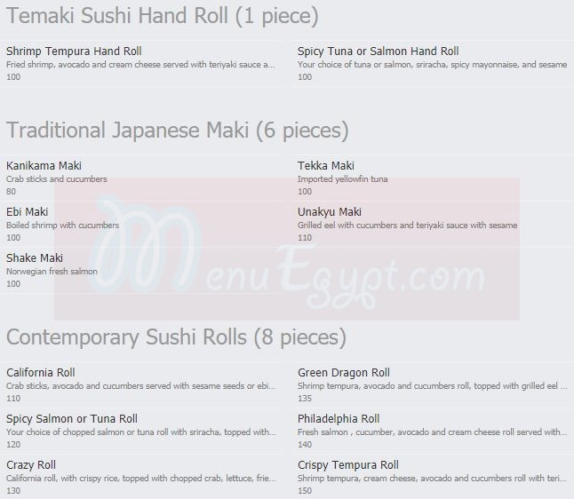 Mirai Restaurant menu prices